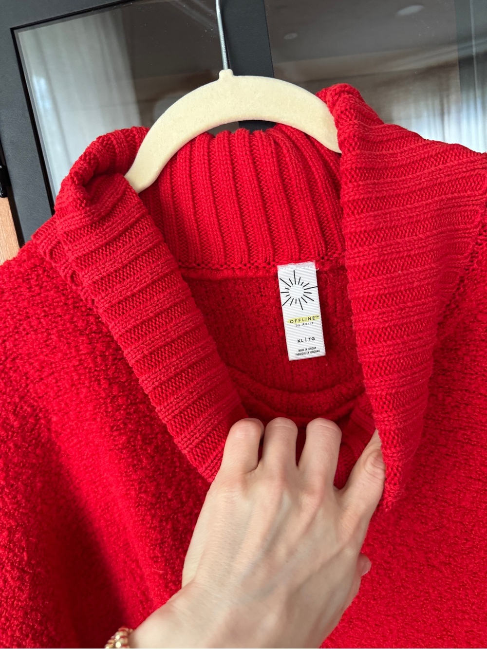 Aerie turtleneck boucle sweater textured red wool oversized rib knit tunic - Picture 2 of 7